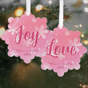 Joy Pink Snowflakes Christmas Holiday Tree Decoration Card