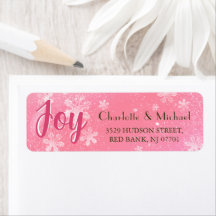 Joy Pink Snowflakes Holiday Spirit Return Addres