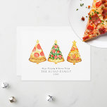 Joy Pizzas Love Christmas Holiday Card<br><div class="desc">Illustration of three Christmas tree shaped pizza slices topped with a star.  Personalise the name and year.</div>