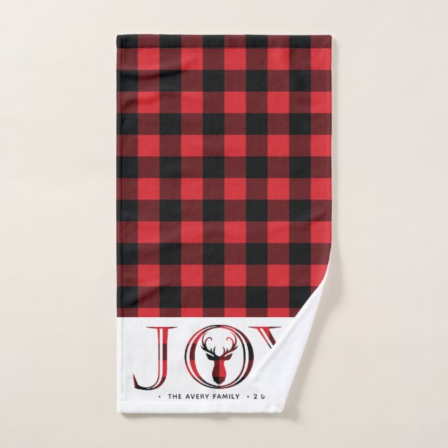 Joy Plaid Personalised Christmas Hand Towel (Hand Towel)