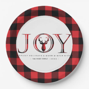 Joy Plaid Personalised Christmas Paper Plate