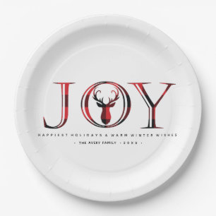 Joy Plaid Personalised Christmas Paper Plate