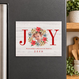 Joy Poinsettia Wreath with Picture Magnetic Card