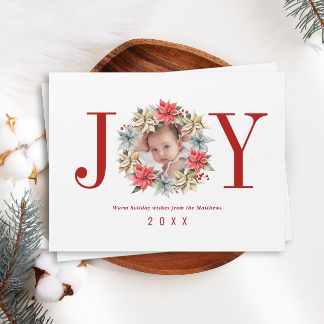 Joy Poinsettia Wreath with Picture Magnetic Card (Creator Uploaded)