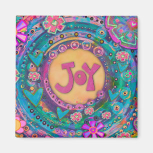 Joy Pretty Floral Pastel Inspirational Hearts Magnet