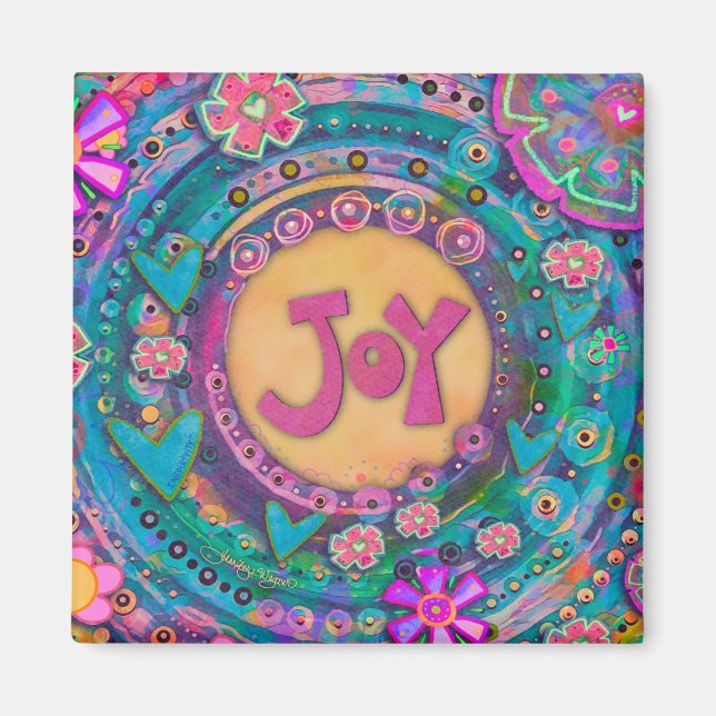 Joy Pretty Floral Pastel Inspirational Hearts Magnet (Front)