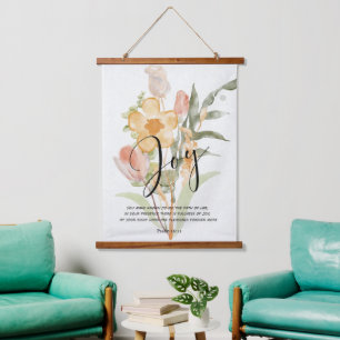 Joy-Psalm 16:11 orange floral Hanging Tapestry