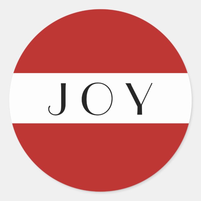 Joy Red And White Minimal Modern Classic Round Sticker (Front)
