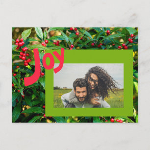 Joy Red Berries Family Photo Holiday Postcard