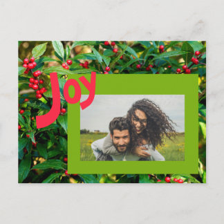 Joy Red Berries Family Photo Holiday Postcard