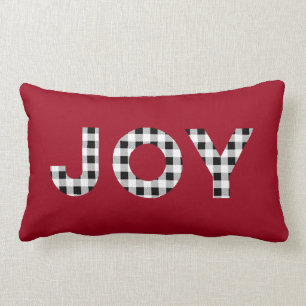Joy Red Buffalo Plaid Holiday Throw Pillow
