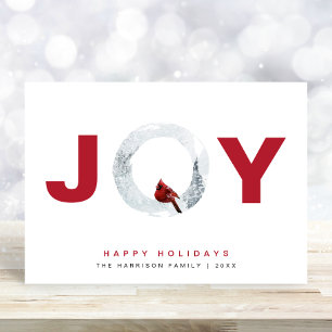 Joy Red Cardinal Watercolor Christmas Holiday Card