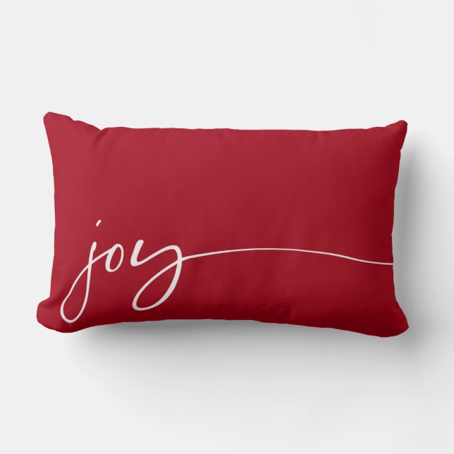 Joy Red Elegant Script Typography Christmas Lumbar Cushion (Front)