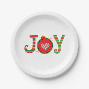 Joy Red Green Christmas Holiday  Paper Plate