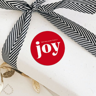 Joy Red Holiday Christmas Minimalist Classic Round Sticker