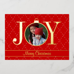 JOY Red Holiday Photo Card with Real