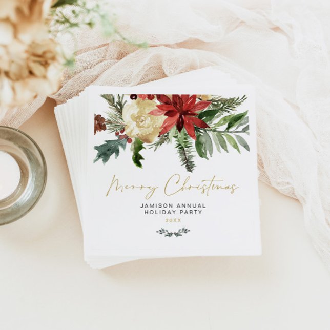 JOY Red Poinsettia Christmas Party Decor Napkin (Creator Uploaded)