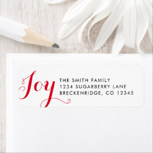 Joy Red Script Typography Christmas Holiday Return Address Label