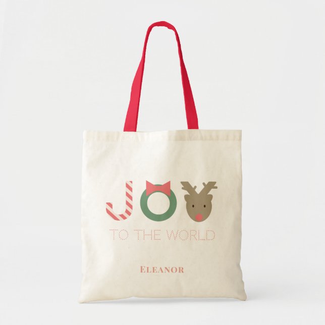 JOY Reindeer Christmas Holiday Tote Bag (Front)
