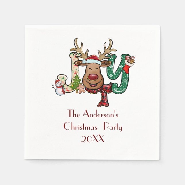 Joy Reindeer Fun Christmas Holiday Party Napkin (Front)