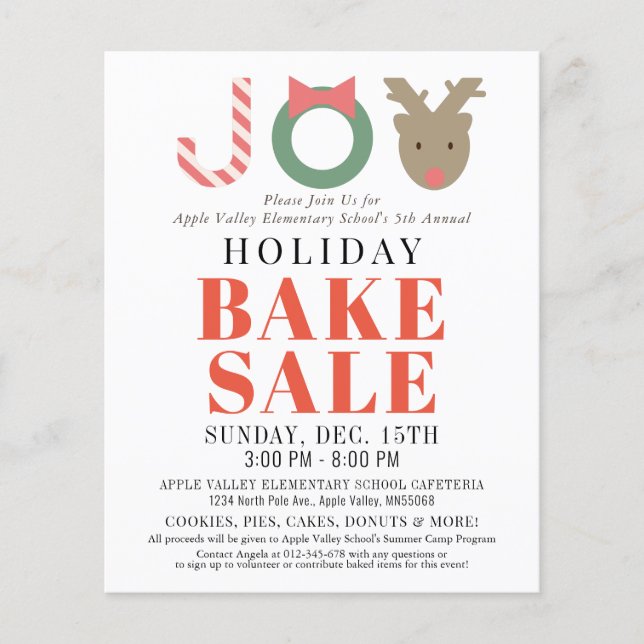 JOY Reindeer Holiday Bake Sale Flyer (Front)