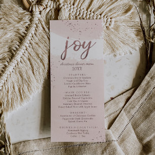 Joy   Rose Gold Christmas Dinner Menu Card