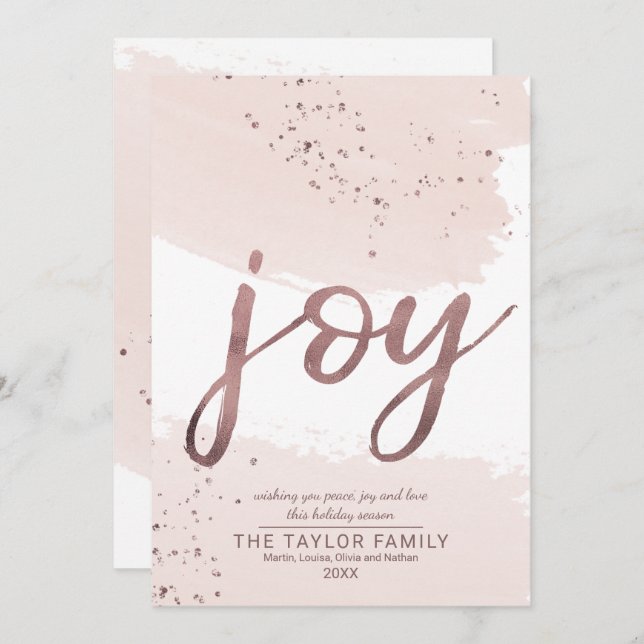 Joy | Rose Gold Christmas Holiday Card (Front/Back)