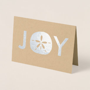Joy Sand Dollar Beach Christmas Holiday Greetings Foil Card