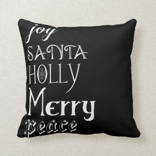 Joy Santa Black Christmas Words Pillow