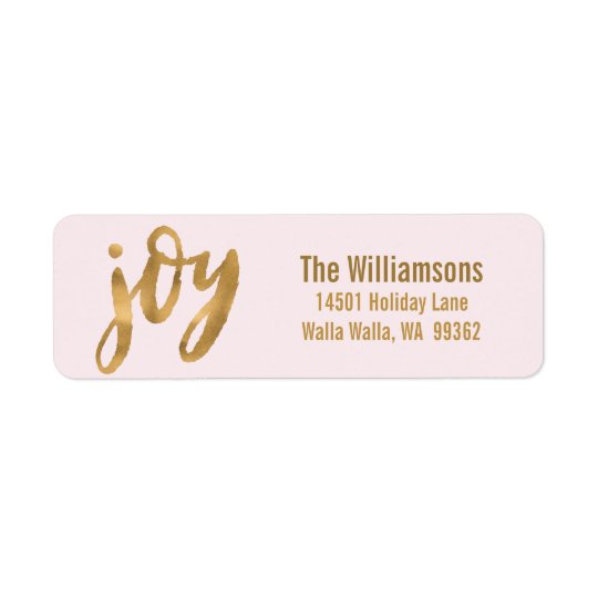 Joy Script Gold and Pink Custom Christmas Return Address Label