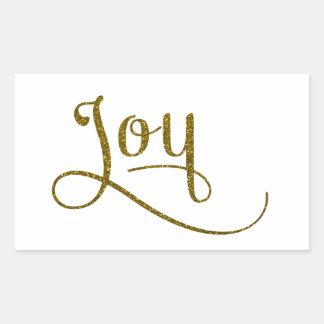 Joy Script Gold Glitter Rectangular Sticker