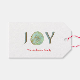 Joy Script Nautical Christmas Aqua Gift tag