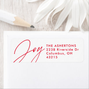Joy script red Christmas holiday return address La Label