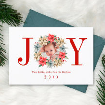 Joy Simple Farmhouse Poinsettia Wreath and Photo