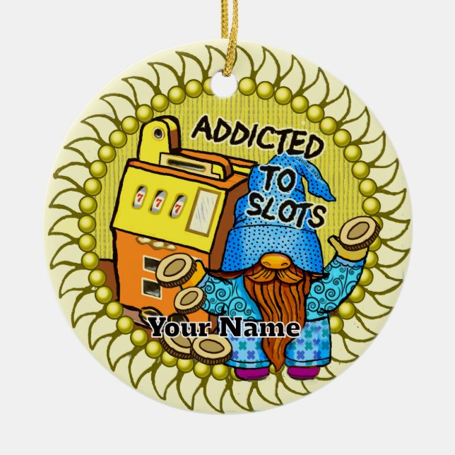 Joy slots gnome ceramic ornament (Front)