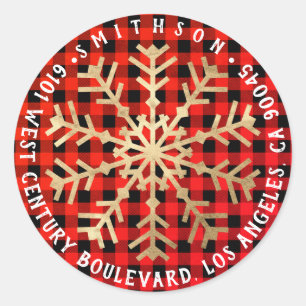 Joy Snow Christmas Return RSVP Buffalo Plaid Warm Classic Round Sticker