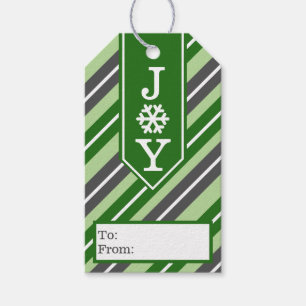 Joy Snowflake Evergreen & Grey Gift Tags