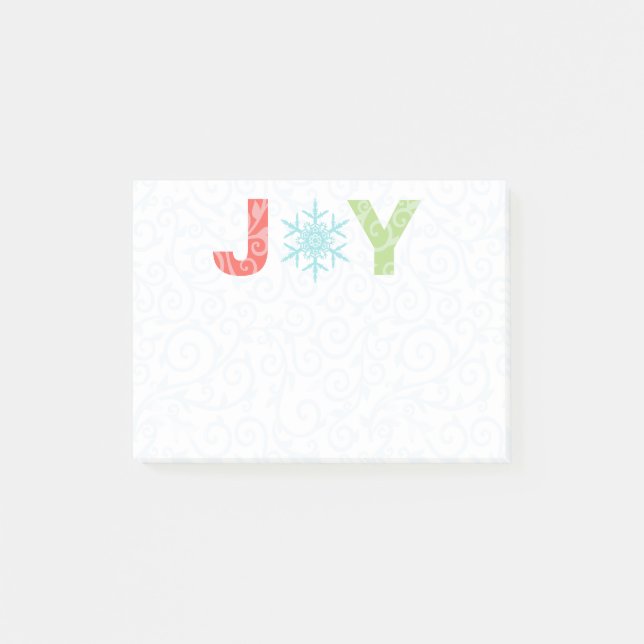 Joy Snowflake Pastel Red Damask Holiday 4" x 3" Post-it Notes (Front)