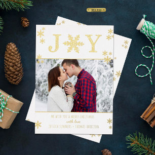 "Joy" Snowflakes Christmas Photo Real Foil Holiday Card