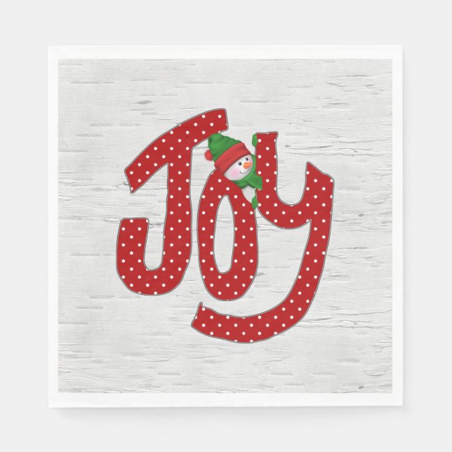 Joy Snowman on White Birch Napkin (Front)