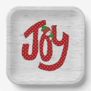Joy Snowman on White Birch Paper Plate