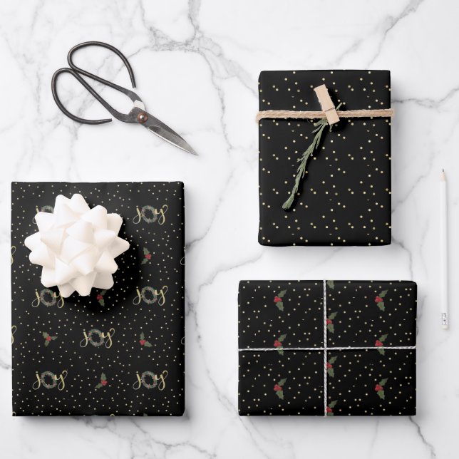 Joy & Sparkle -  3 Pack in Black Wrapping Paper Sh (Front)