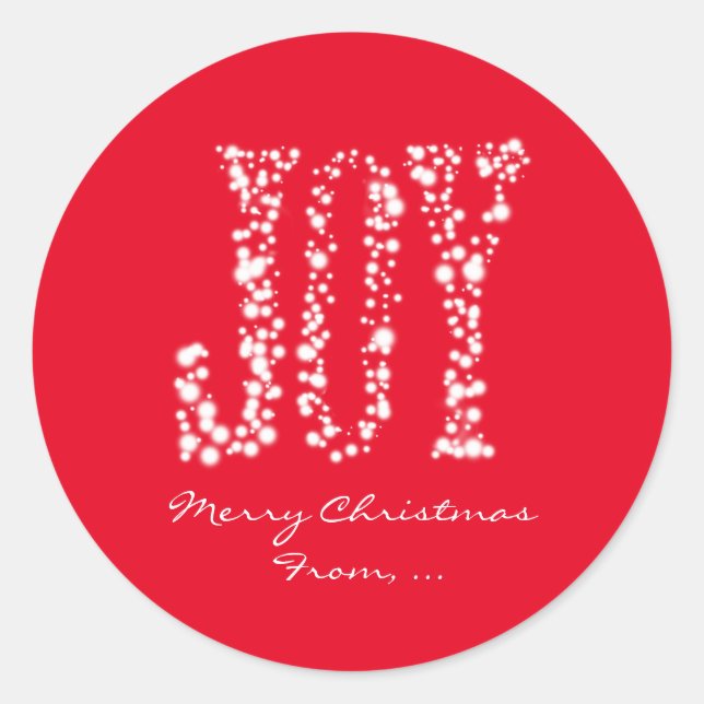 JOY Sparkle Lights Christmas Holiday Favour Sticke Classic Round Sticker (Front)