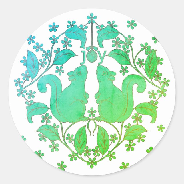 Joy Squirrels with Flowers Animal Art Sticker (Front)
