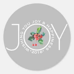 Joy Template With Mistletoe Light Grey Classic Round Sticker