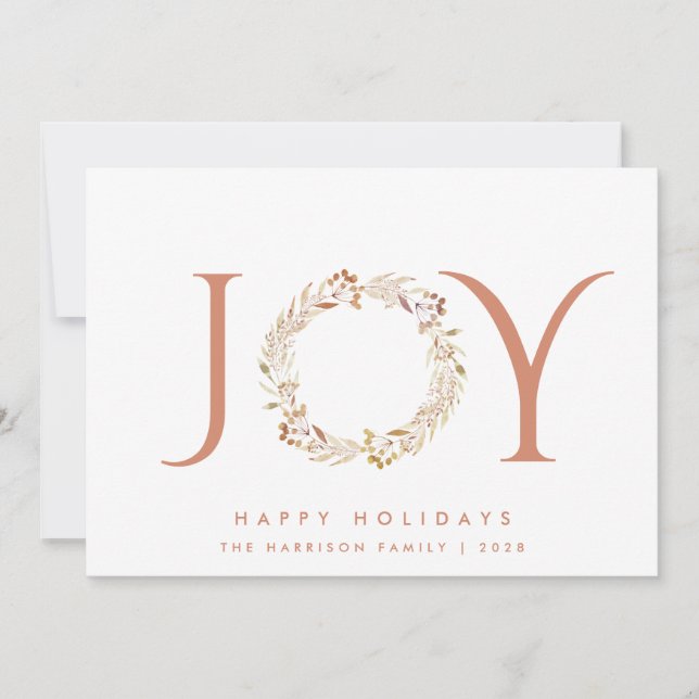 Joy Terracotta Wreath Watercolor Christmas Holiday Card (Front)
