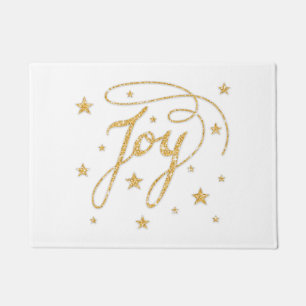 JOY Text Faux Gold Glitter Look Christmas Doormat
