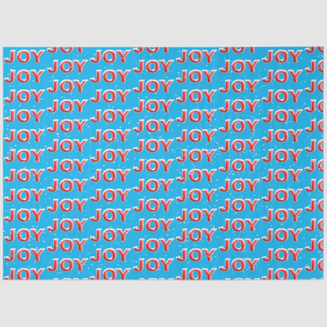 JOY text with snow caps and snowflakes Tissue Paper (Front)
