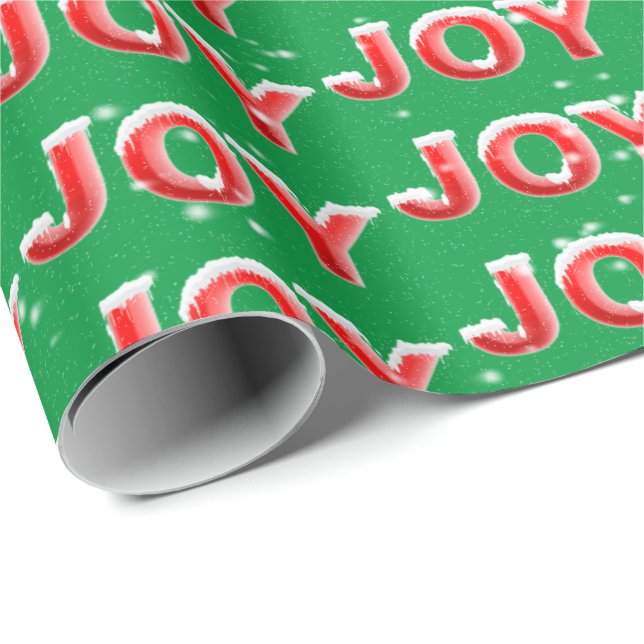 JOY text with snowflakes on green background Wrapping Paper (Roll Corner)