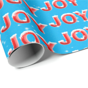 JOY text with snowflakes on turquoise background Wrapping Paper
